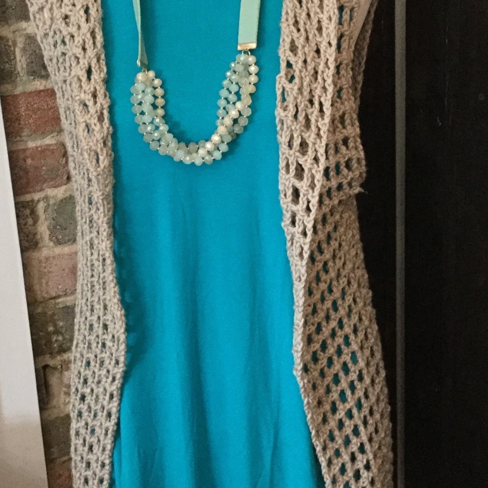 Handmade Crocheted Long Sweater Vest with Fringe